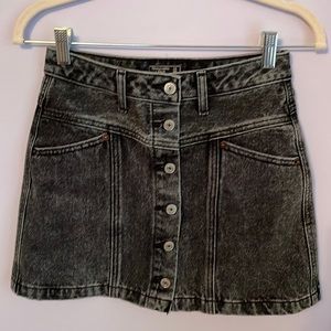 Black distressed denim mini skirt